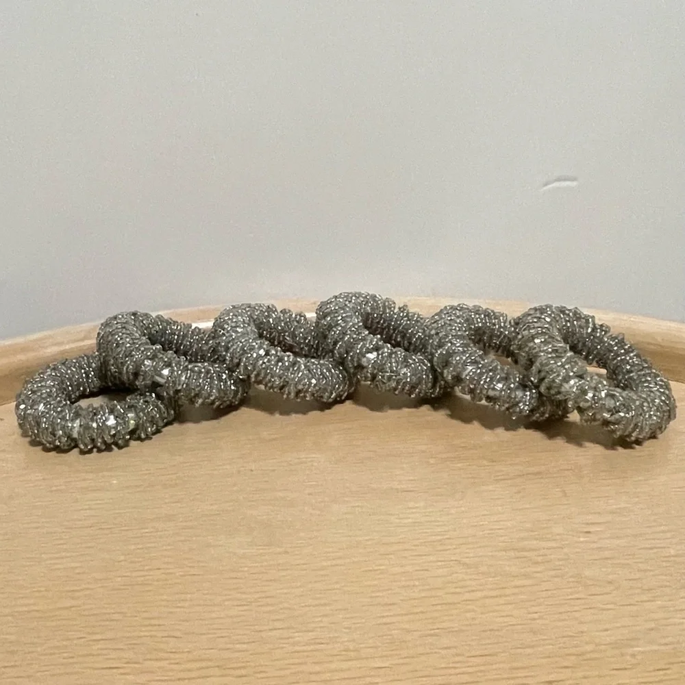 Glass Beaded Sparkly Silver Napkin Rings Holiday Special Occasion Party Set of 6